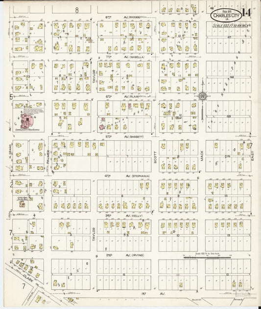 Sanborn Fire Insurance Map from Charles City, Floyd County, Iowa (1915), Sheet #0014 - Historic Sanborn Fire Insurance Map Print, vintage old map wall art