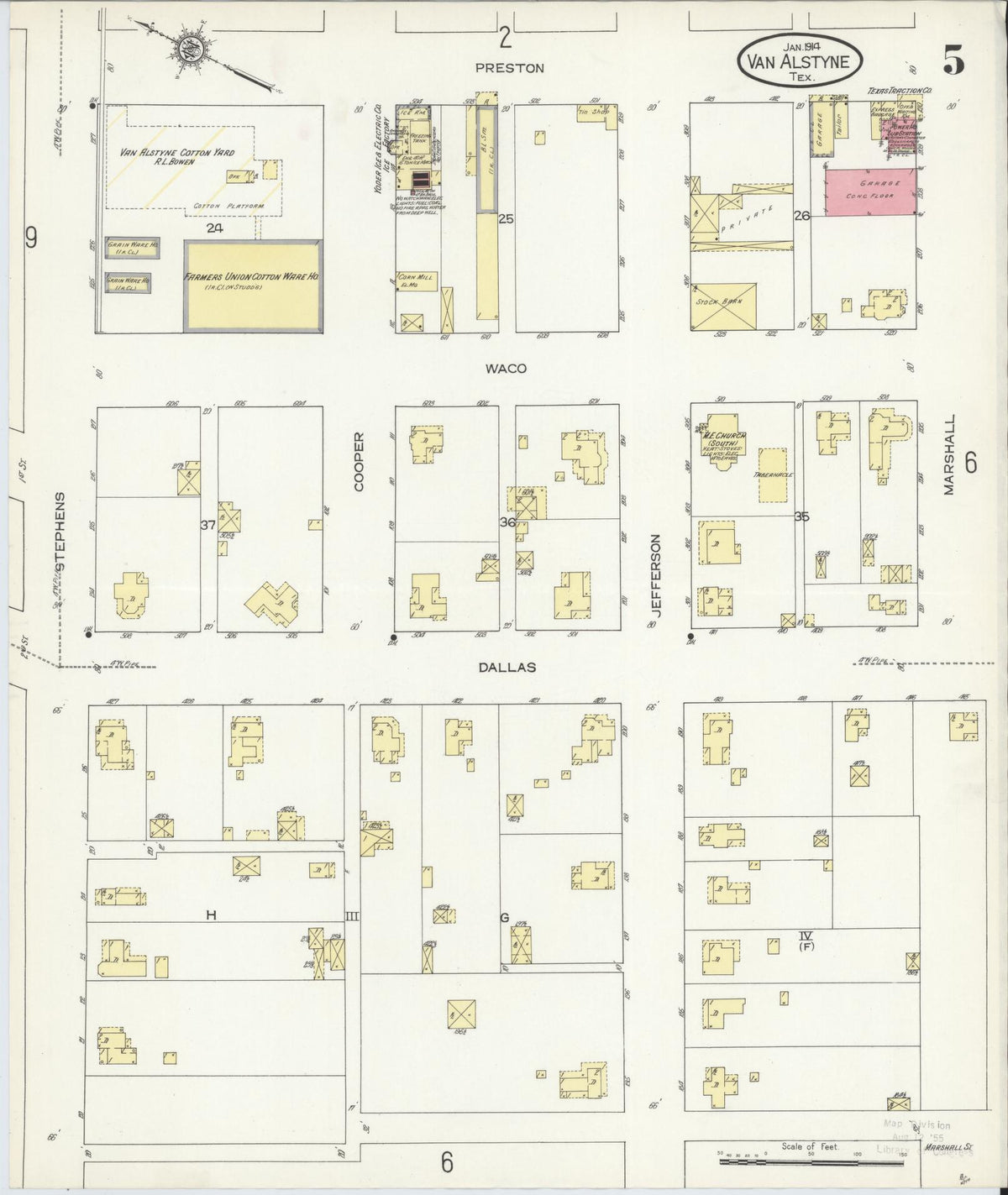 Sanborn Fire Insurance Map from Van Alstyne, Grayson County, Texas (1914), Sheet #0005 - Complete Map Set gallery image, historic Sanborn map, vintage wall art, Texas Texas