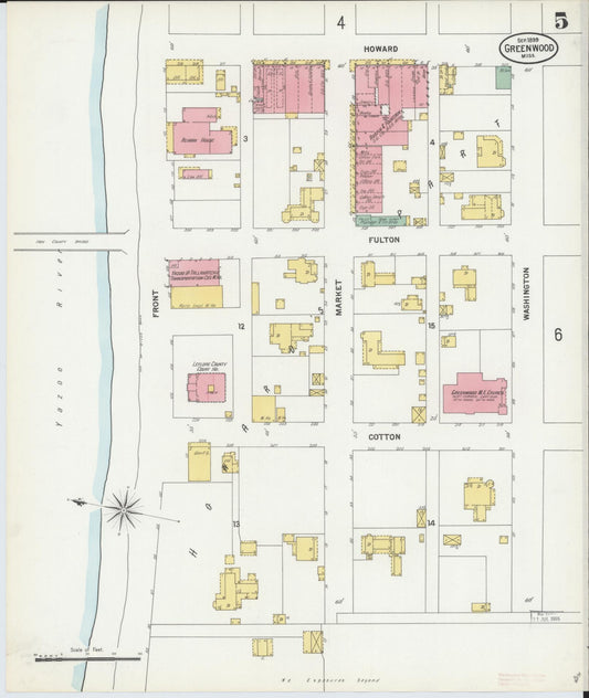 Sanborn Fire Insurance Map from Greenwood, Leflore County, Mississippi (1899), Sheet #0005 - Historic Sanborn Fire Insurance Map Print, vintage old map wall art, antique decor, genealogy gift, Mississippi Mississippi map