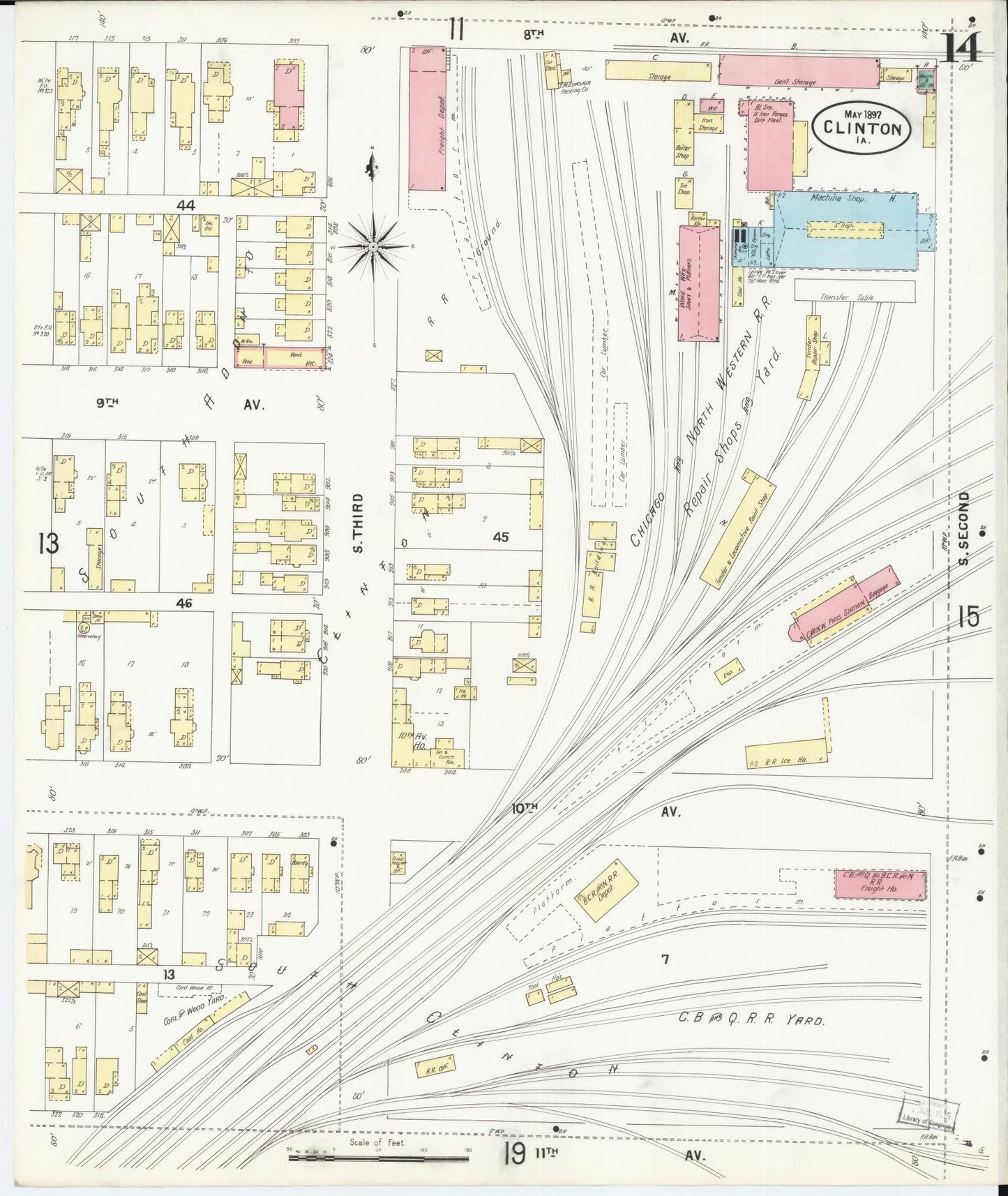 Sanborn Fire Insurance Map from Clinton, Clinton County, Iowa (1897), Sheet #0014 - Historic Sanborn Fire Insurance Map Print, vintage old map wall art