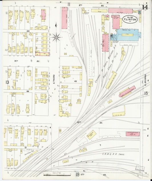 Sanborn Fire Insurance Map from Clinton, Clinton County, Iowa (1897), Sheet #0014 - Historic Sanborn Fire Insurance Map Print, vintage old map wall art