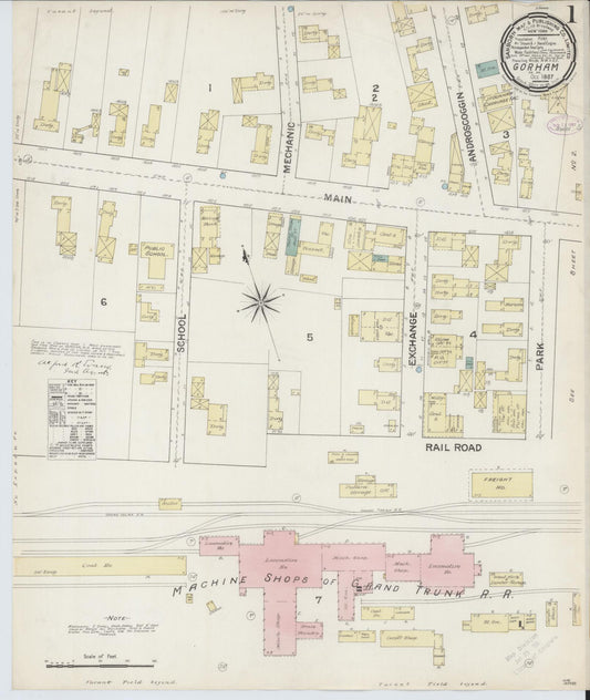 Sanborn Fire Insurance Map from Gorham, Coos County, New Hampshire (1887), Sheet #0001 - Historic Sanborn Fire Insurance Map Print, vintage old map wall art, antique decor, genealogy gift, New Hampshire New Hampshire map