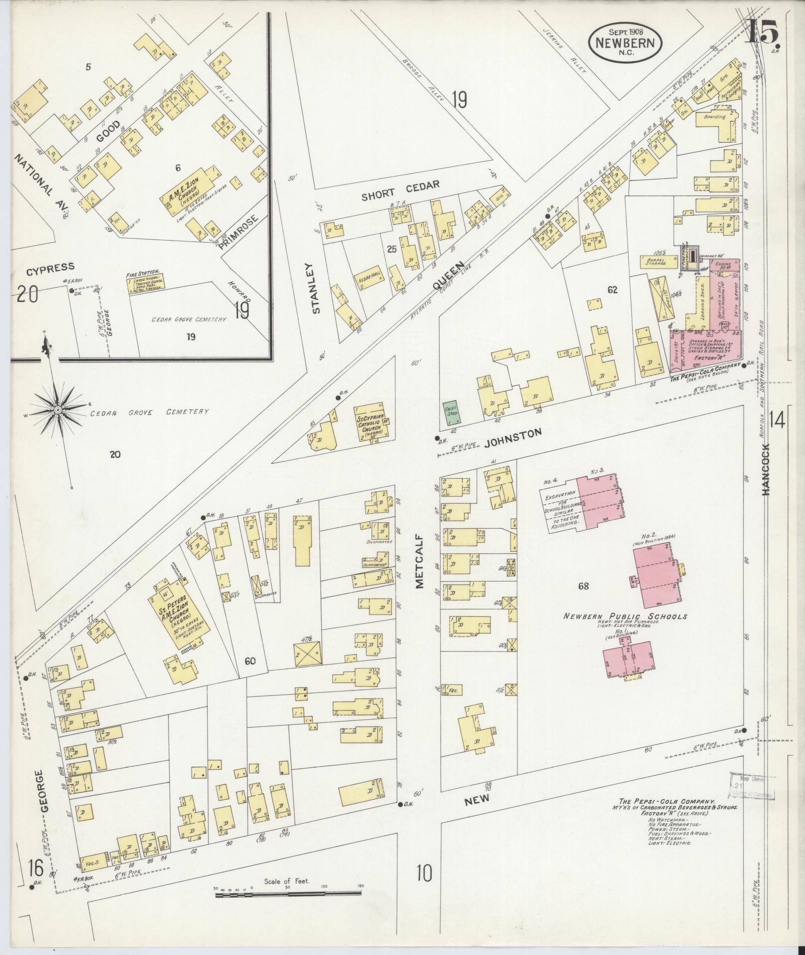 Sanborn Fire Insurance Map from New Bern, Craven County, North Carolina (1908), Sheet #0015 - Complete Map Set gallery image, historic Sanborn map, vintage wall art, North Carolina North Carolina
