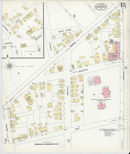 Sanborn Fire Insurance Map from New Bern, Craven County, North Carolina (1908), Sheet #0015 - Complete Map Set gallery image, historic Sanborn map, vintage wall art, North Carolina North Carolina