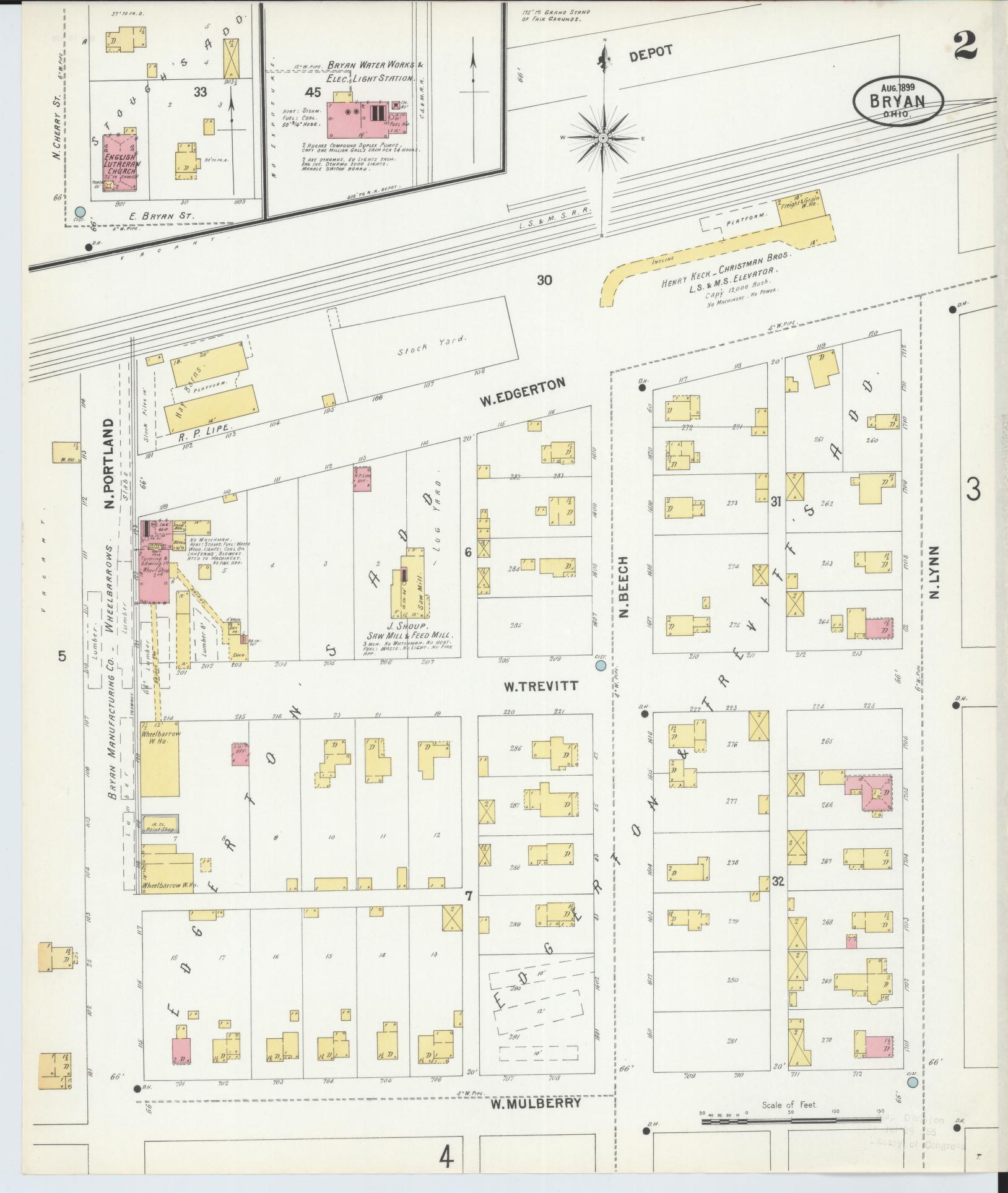 Sanborn Fire Insurance Map from Bryan, Williams County, Ohio (1899), Sheet #0002 - Historic Sanborn Fire Insurance Map Print, vintage old map wall art, antique decor, genealogy gift, Ohio Ohio map
