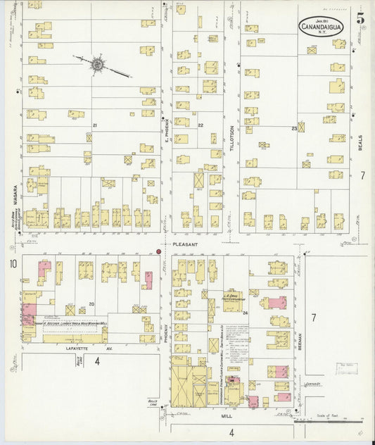 Sanborn Fire Insurance Map from Canandaigua, Ontario County, New York (1911), Sheet #0005 - Historic Sanborn Fire Insurance Map Print, vintage old map wall art, antique decor, genealogy gift, New York New York map