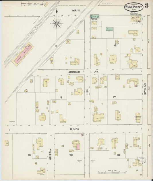 Sanborn Fire Insurance Map from West Point, Clay County, Mississippi (1890), Sheet #0003 - Historic Sanborn Fire Insurance Map Print, vintage old map wall art, antique decor, genealogy gift, Mississippi Mississippi map