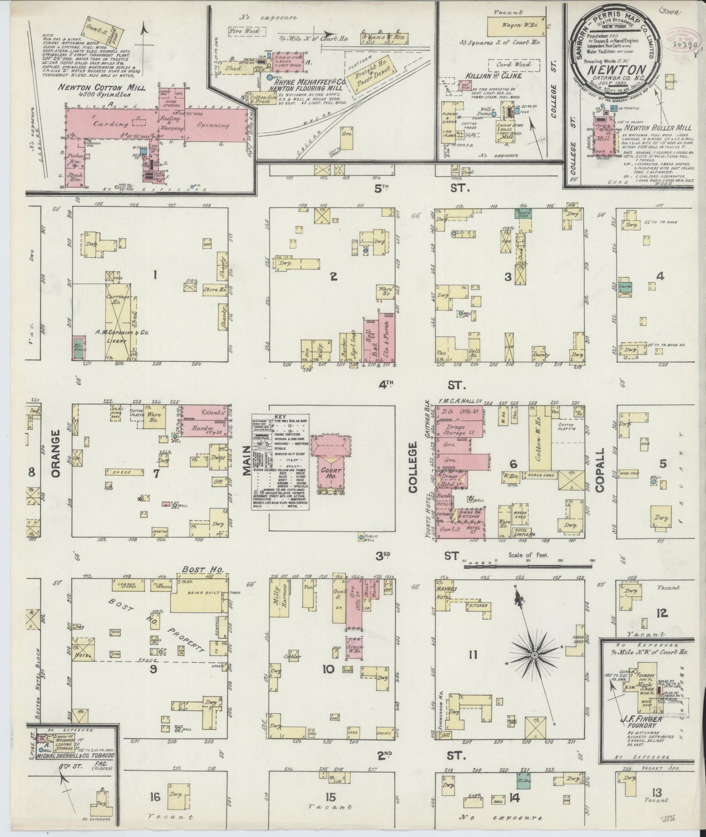 Sanborn Fire Insurance Map from Newton, Catawba County, North Carolina (1890), Sheet #0001 - Historic Sanborn Fire Insurance Map Print, vintage old map wall art, antique decor, genealogy gift, North Carolina North Carolina map