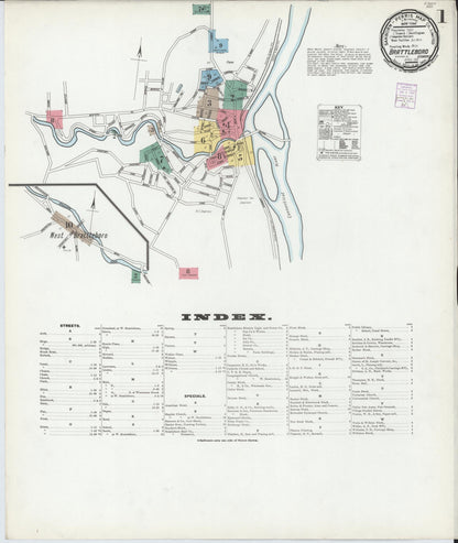 Sanborn Fire Insurance Map from Brattleboro, Windham County, Vermont (1901), Sheet #0001 - Complete Map Set gallery image, historic Sanborn map, vintage wall art, Vermont Vermont