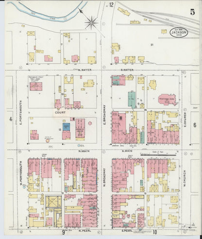 Sanborn Fire Insurance Map from Jackson, Jackson County, Ohio (1905), Sheet #0005 - Historic Sanborn Fire Insurance Map Print, vintage old map wall art, antique decor, genealogy gift, Ohio Ohio map