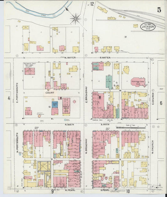 Sanborn Fire Insurance Map from Jackson, Jackson County, Ohio (1905), Sheet #0005 - Historic Sanborn Fire Insurance Map Print, vintage old map wall art, antique decor, genealogy gift, Ohio Ohio map