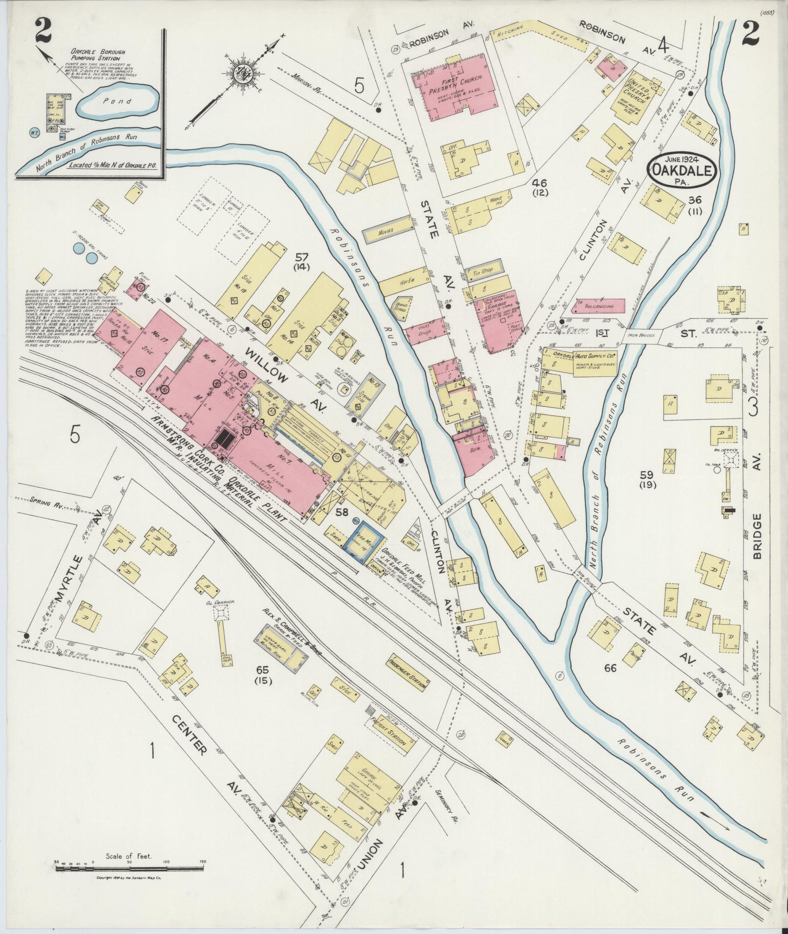 Sanborn Fire Insurance Map from Oakdale, Allegheny County, Pennsylvania (1924), Sheet #0002 - Complete Map Set gallery image, historic Sanborn map, vintage wall art, Pennsylvania Pennsylvania