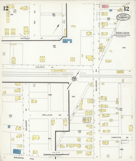 Sanborn Fire Insurance Map from Florence, Burlington County, New Jersey (1926), Sheet #0012 - Historic Sanborn Fire Insurance Map Print, vintage old map wall art, antique decor, genealogy gift, New Jersey New Jersey map
