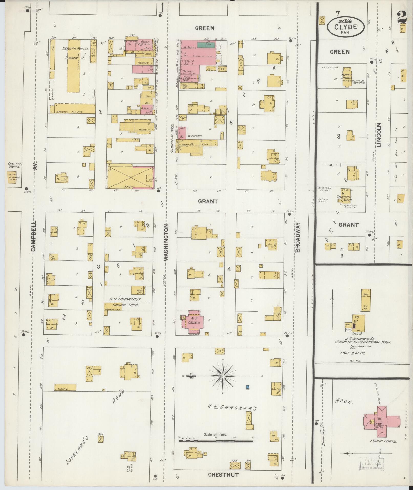 Sanborn Fire Insurance Map from Clyde, Cloud County, Kansas (1899), Sheet #0002 - Historic Sanborn Fire Insurance Map Print, vintage old map wall art, antique decor, genealogy gift, Kansas Kansas map
