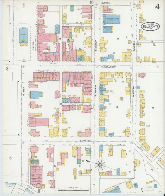 Sanborn Fire Insurance Map from Bellefonte, Centre County, Pennsylvania (1904), Sheet #0004 - Historic Sanborn Fire Insurance Map Print, vintage old map wall art, antique decor, genealogy gift, Pennsylvania Pennsylvania map