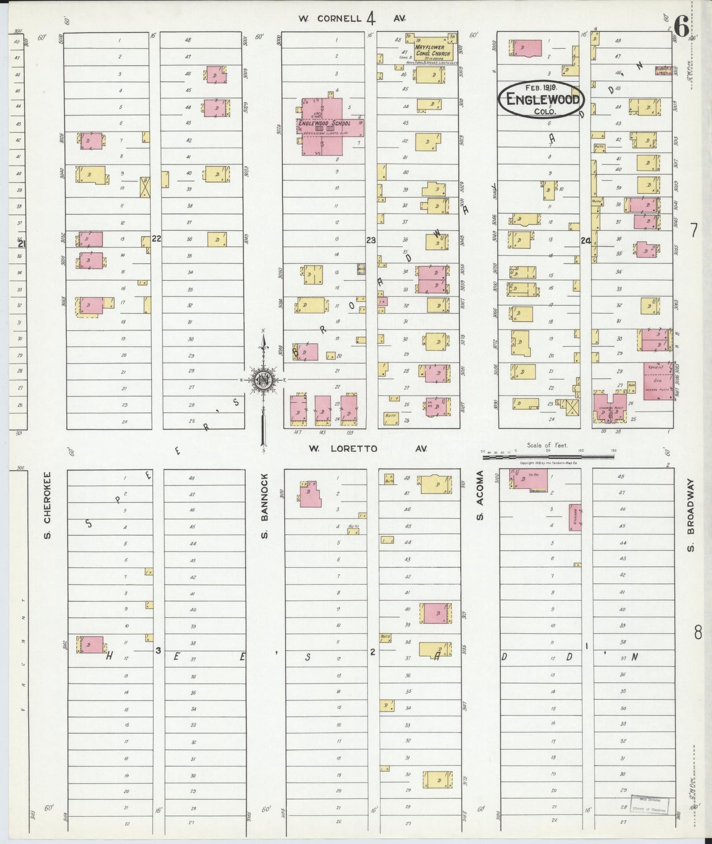 Sanborn Fire Insurance Map from Englewood, Arapahoe County, Colorado (1919), Sheet #0006 - Complete Map Set gallery image, historic Sanborn map, vintage wall art, Colorado Colorado