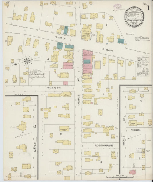 Sanborn Fire Insurance Map from Cohocton, Steuben County, New York (1893), Sheet #0001 - Historic Sanborn Fire Insurance Map Print, vintage old map wall art, antique decor, genealogy gift, New York New York map