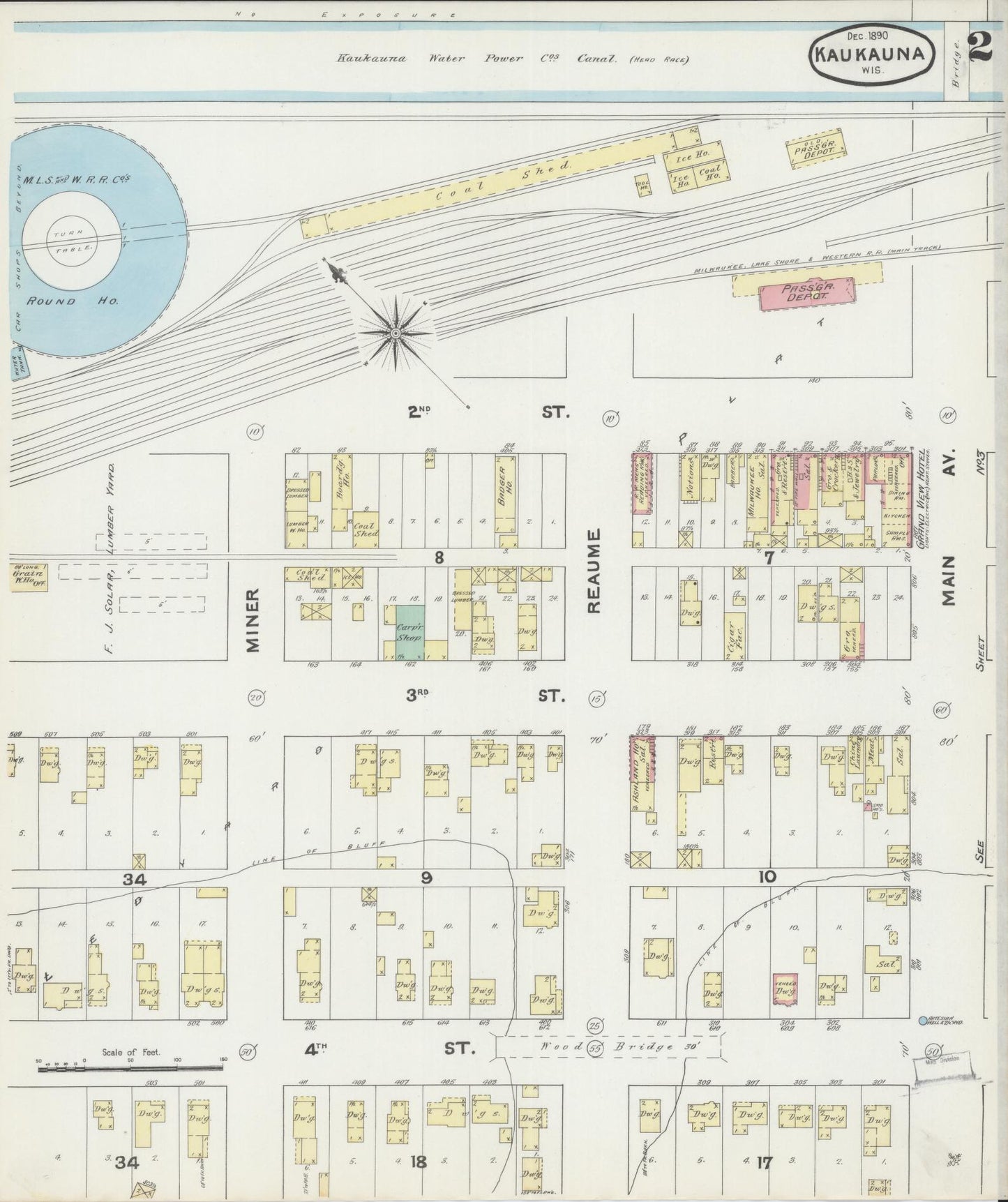 Sanborn Fire Insurance Map from Kaukauna, Outagamie County, Wisconsin (1890), Sheet #0002 - Historic Sanborn Fire Insurance Map Print, vintage old map wall art, antique decor, genealogy gift, Wisconsin Wisconsin map