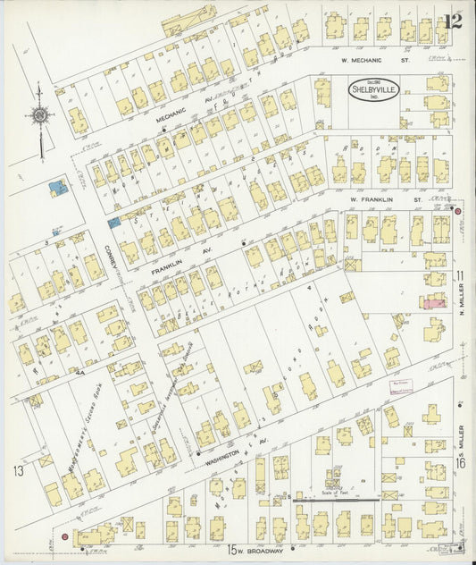 Sanborn Fire Insurance Map from Shelbyville, Shelby County, Indiana (1910), Sheet #0012 - Historic Sanborn Fire Insurance Map Print, vintage old map wall art, antique decor, genealogy gift, Indiana Indiana map