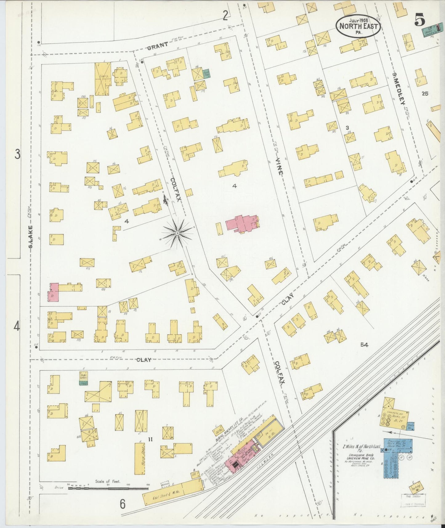 Sanborn Fire Insurance Map from North East, Erie County, Pennsylvania (1905), Sheet #0005 - Historic Sanborn Fire Insurance Map Print, vintage old map wall art, antique decor, genealogy gift, Pennsylvania Pennsylvania map