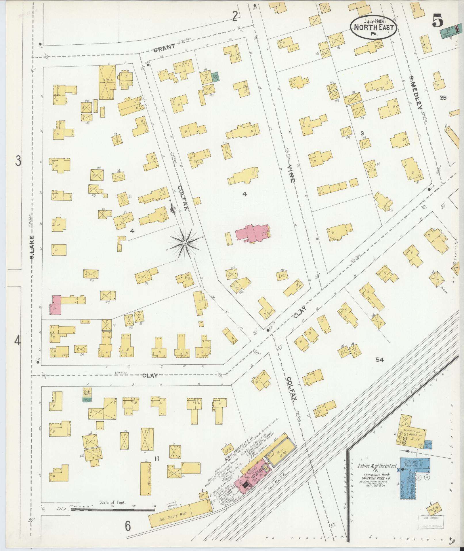 Sanborn Fire Insurance Map from North East, Erie County, Pennsylvania (1905), Sheet #0005 - Historic Sanborn Fire Insurance Map Print, vintage old map wall art, antique decor, genealogy gift, Pennsylvania Pennsylvania map