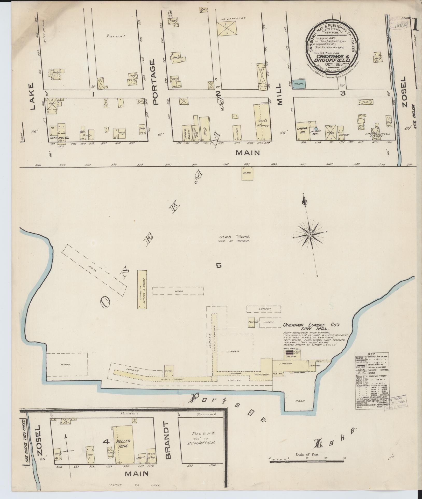 Sanborn Fire Insurance Map from Onekama, Manistee County, Michigan (1885), Sheet #0001 - Complete Map Set gallery image, historic Sanborn map, vintage wall art, Michigan Michigan