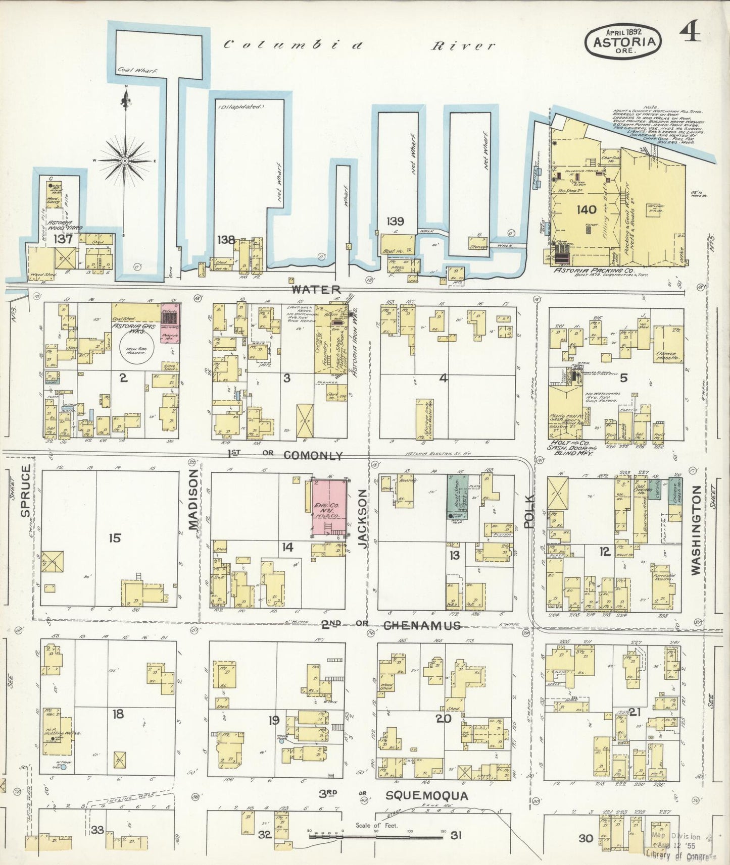 Sanborn Fire Insurance Map from Astoria, Clatsop County, Oregon (1892), Sheet #0004 - Complete Map Set gallery image, historic Sanborn map, vintage wall art, Oregon Oregon