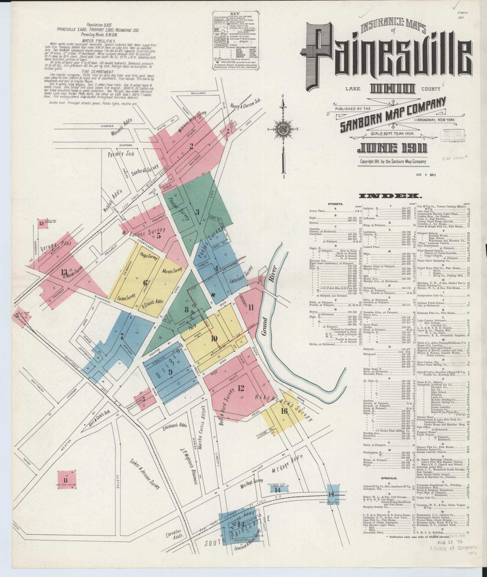 Sanborn Fire Insurance Map from Painesville, Lake County, Ohio (1911), Sheet #0001 - Complete Map Set gallery image, historic Sanborn map, vintage wall art, Ohio Ohio