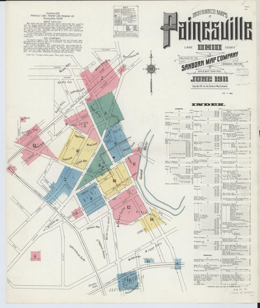 Sanborn Fire Insurance Map from Painesville, Lake County, Ohio (1911), Sheet #0001 - Complete Map Set gallery image, historic Sanborn map, vintage wall art, Ohio Ohio