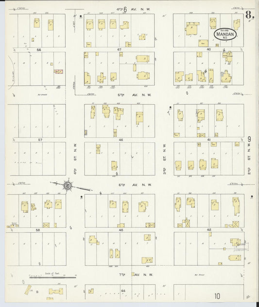 Sanborn Fire Insurance Map from Mandan, Morton County, North Dakota (1913), Sheet #0008 - Historic Sanborn Fire Insurance Map Print, vintage old map wall art, antique decor, genealogy gift, North Dakota North Dakota map