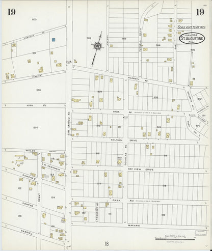 Sanborn Fire Insurance Map from Saint Augustine, Saint John's County, Florida (1924), Sheet #0019 - Historic Sanborn Fire Insurance Map Print, vintage old map wall art, antique decor, genealogy gift, Florida Florida map