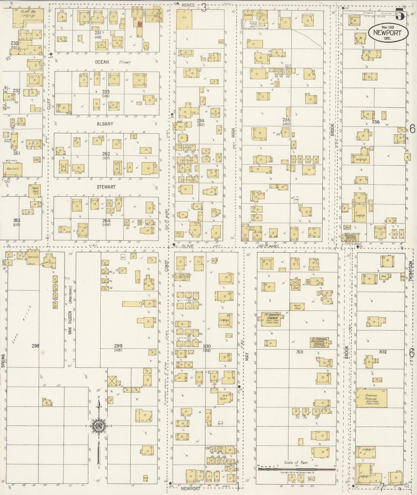Sanborn Fire Insurance Map from Newport, Lincoln County, Oregon (1919), Sheet #0005 - Complete Map Set gallery image, historic Sanborn map, vintage wall art, Oregon Oregon