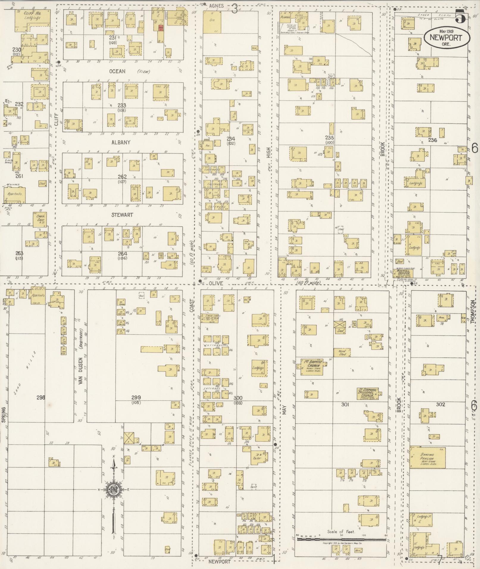 Sanborn Fire Insurance Map from Newport, Lincoln County, Oregon (1919), Sheet #0005 - Complete Map Set gallery image, historic Sanborn map, vintage wall art, Oregon Oregon