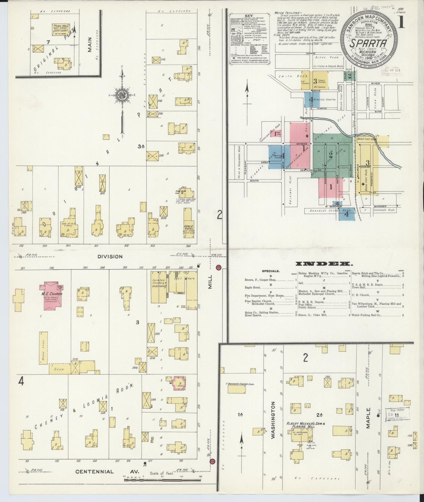 Sanborn Fire Insurance Map from Sparta, Kent County, Michigan (1910), Sheet #0001 - Historic Sanborn Fire Insurance Map Print, vintage old map wall art, antique decor, genealogy gift, Michigan Michigan map