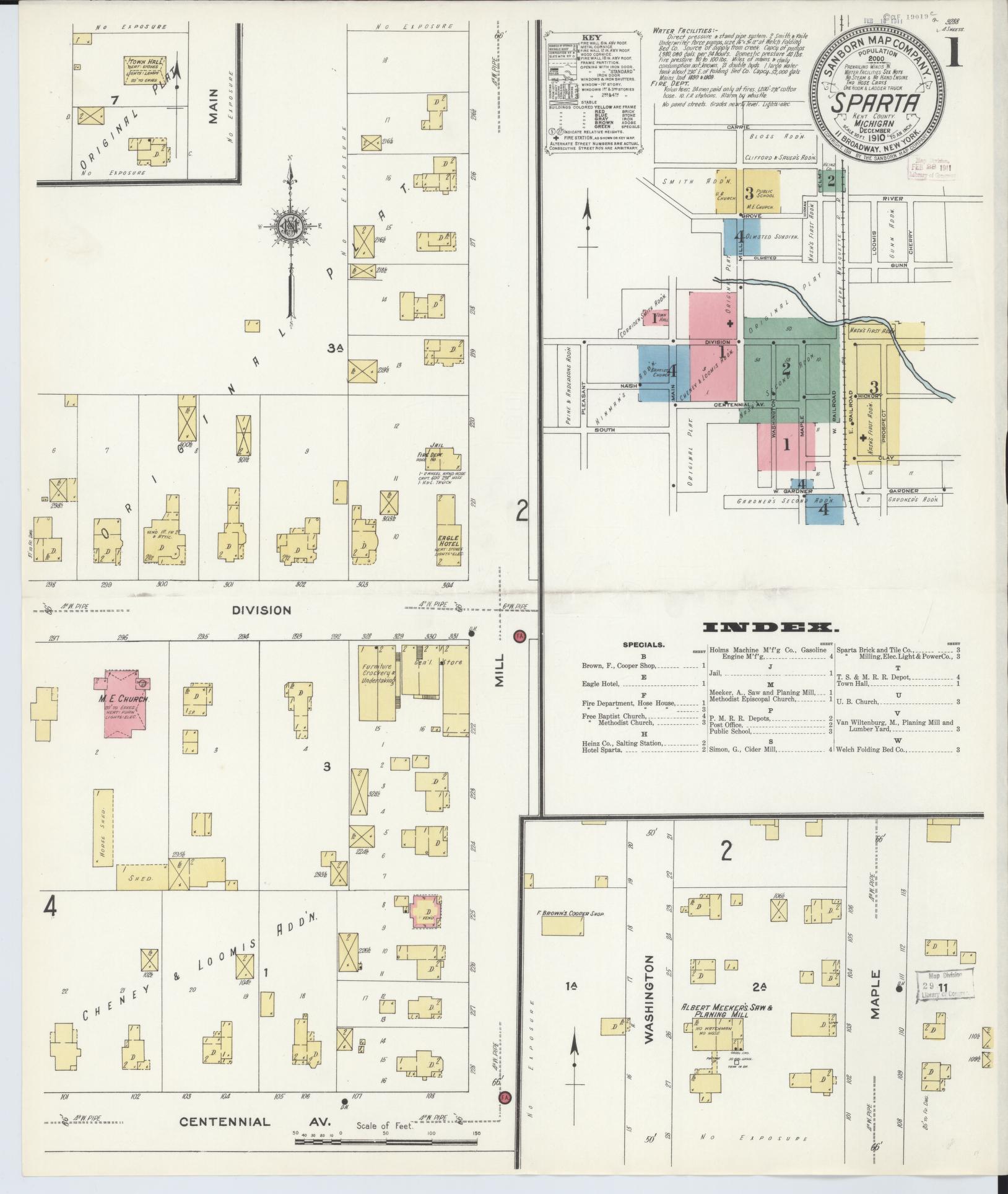 Sanborn Fire Insurance Map from Sparta, Kent County, Michigan (1910), Sheet #0001 - Historic Sanborn Fire Insurance Map Print, vintage old map wall art, antique decor, genealogy gift, Michigan Michigan map