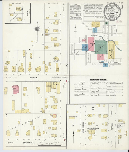 Sanborn Fire Insurance Map from Sparta, Kent County, Michigan (1910), Sheet #0001 - Historic Sanborn Fire Insurance Map Print, vintage old map wall art, antique decor, genealogy gift, Michigan Michigan map