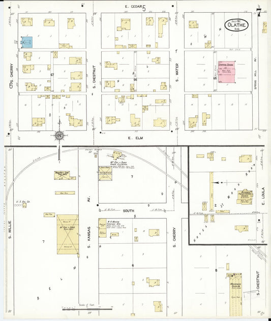 Sanborn Fire Insurance Map from Olathe, Johnson County, Kansas (1912), Sheet #0007 - Historic Sanborn Fire Insurance Map Print, vintage old map wall art, antique decor, genealogy gift, Kansas Kansas map