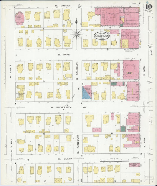 Sanborn Fire Insurance Map from Champaign, Champaign County, Illinois (1909), Sheet #0010 - Historic Sanborn Fire Insurance Map Print, vintage old map wall art, antique decor, genealogy gift, Illinois Illinois map