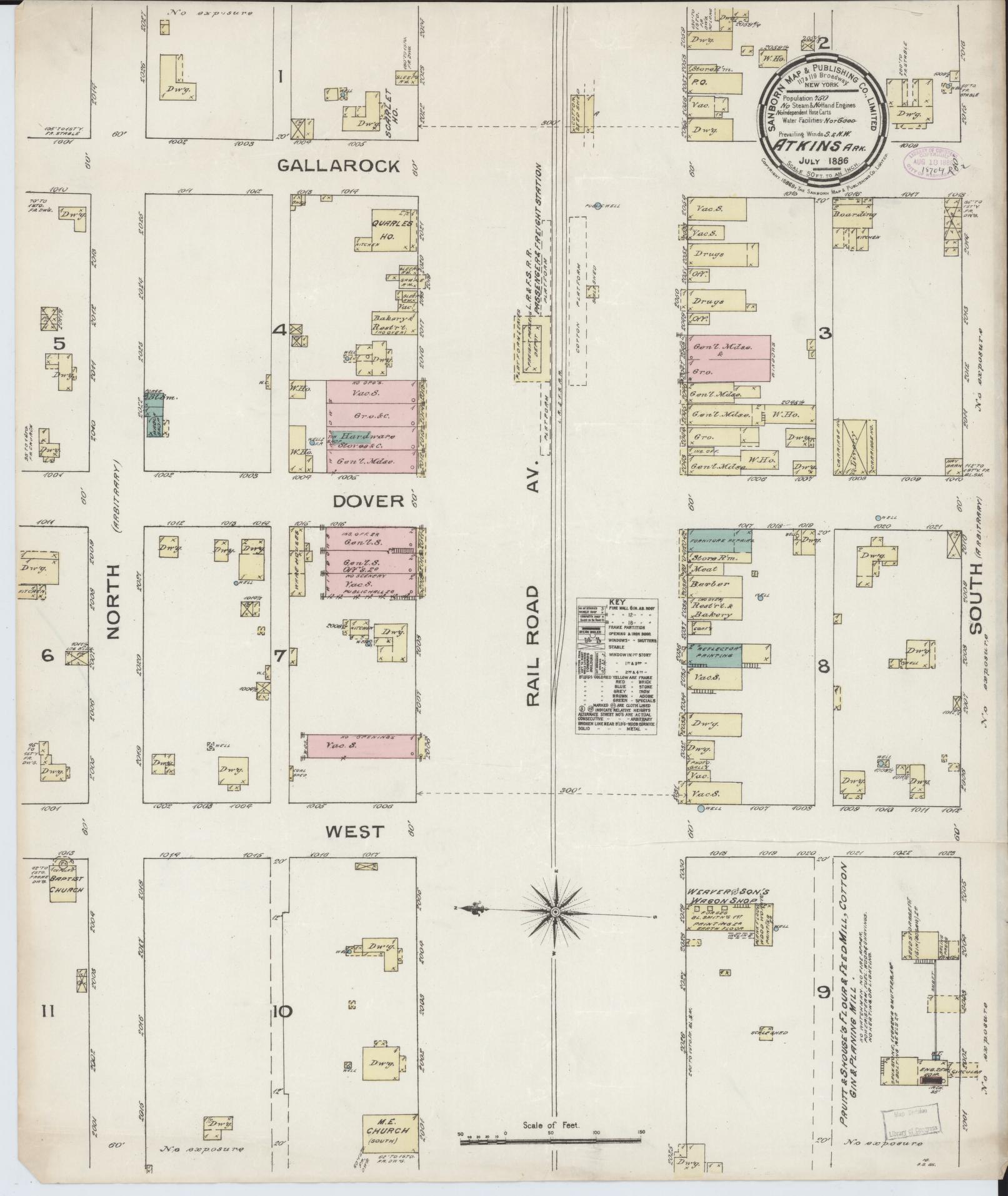 Sanborn Fire Insurance Map from Atkins, Pope County, Arkansas (1886), Sheet #0001 - Historic Sanborn Fire Insurance Map Print, vintage old map wall art, antique decor, genealogy gift, Arkansas Arkansas map