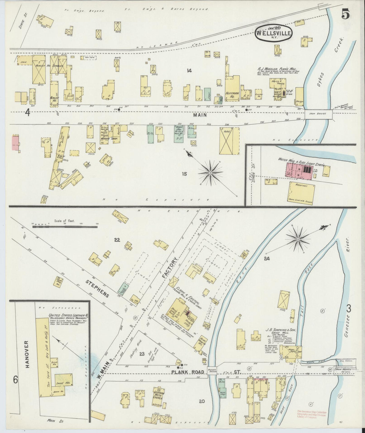 Sanborn Fire Insurance Map from Wellsville, Allegany County, New York (1897), Sheet #0005 - Historic Sanborn Fire Insurance Map Print, vintage old map wall art, antique decor, genealogy gift, New York New York map