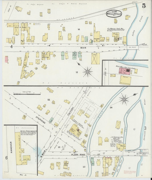 Sanborn Fire Insurance Map from Wellsville, Allegany County, New York (1897), Sheet #0005 - Historic Sanborn Fire Insurance Map Print, vintage old map wall art, antique decor, genealogy gift, New York New York map