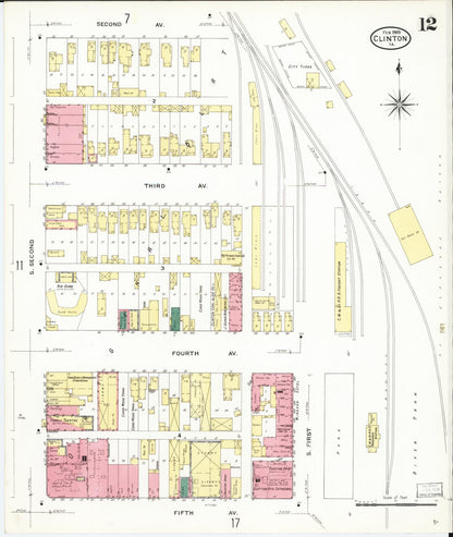 Sanborn Fire Insurance Map from Clinton, Clinton County, Iowa (1909), Sheet #0012 - Historic Sanborn Fire Insurance Map Print