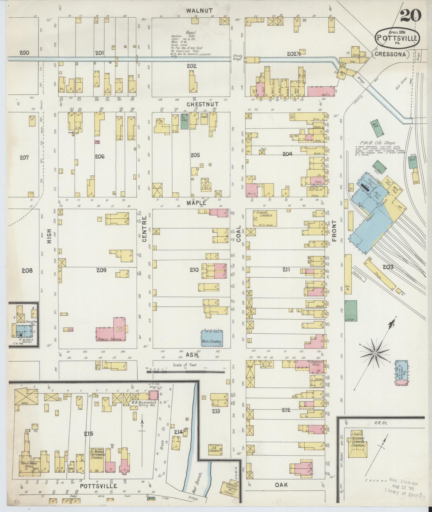 Sanborn Fire Insurance Map from Pottsville, Schuylkill County, Pennsylvania (1895), Sheet #0020 - Complete Map Set gallery image, historic Sanborn map, vintage wall art, Pennsylvania Pennsylvania