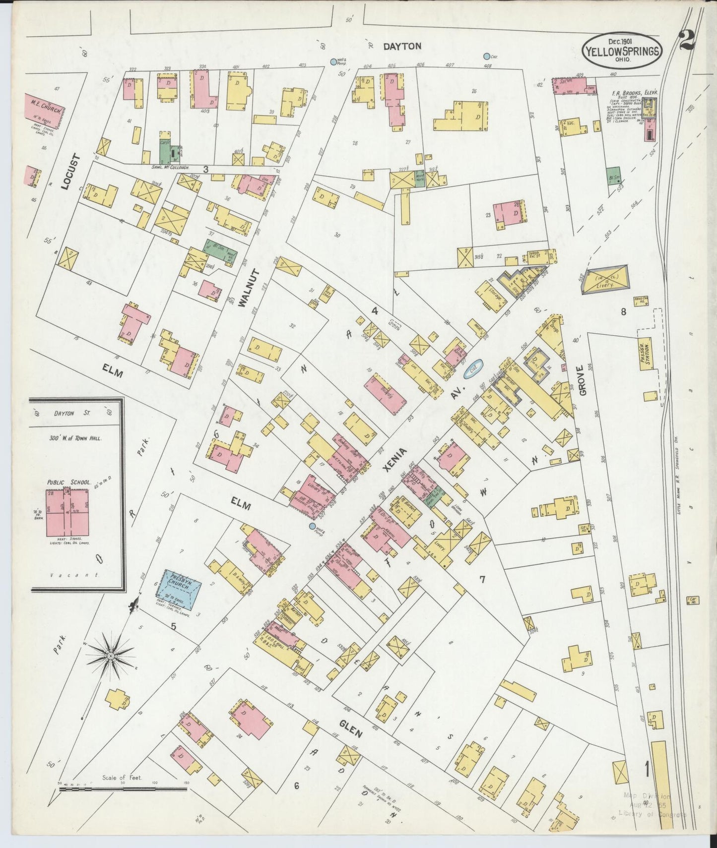 Sanborn Fire Insurance Map from Yellow Springs, Greene County, Ohio (1901), Sheet #0002 - Historic Sanborn Fire Insurance Map Print, vintage old map wall art, antique decor, genealogy gift, Ohio Ohio map
