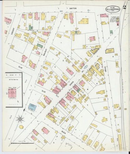 Sanborn Fire Insurance Map from Yellow Springs, Greene County, Ohio (1901), Sheet #0002 - Historic Sanborn Fire Insurance Map Print, vintage old map wall art, antique decor, genealogy gift, Ohio Ohio map