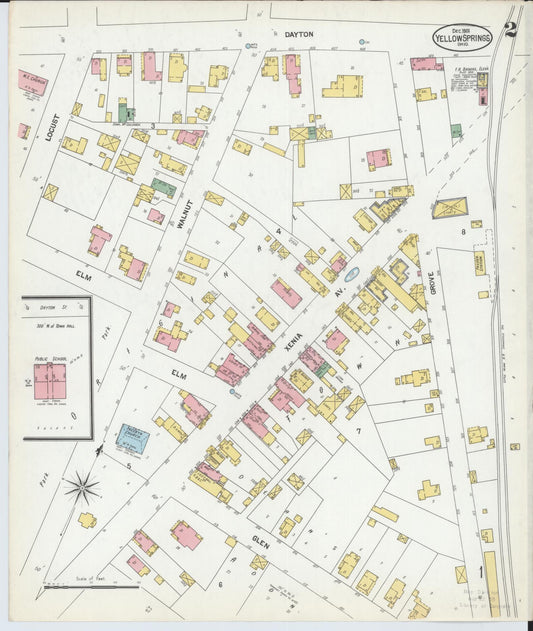 Sanborn Fire Insurance Map from Yellow Springs, Greene County, Ohio (1901), Sheet #0002 - Historic Sanborn Fire Insurance Map Print, vintage old map wall art, antique decor, genealogy gift, Ohio Ohio map
