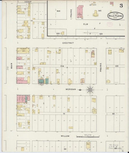 Sanborn Fire Insurance Map from Belle Plaine, Scott County, Minnesota (1894), Sheet #0003 - Historic Sanborn Fire Insurance Map Print, vintage old map wall art, antique decor, genealogy gift, Minnesota Minnesota map