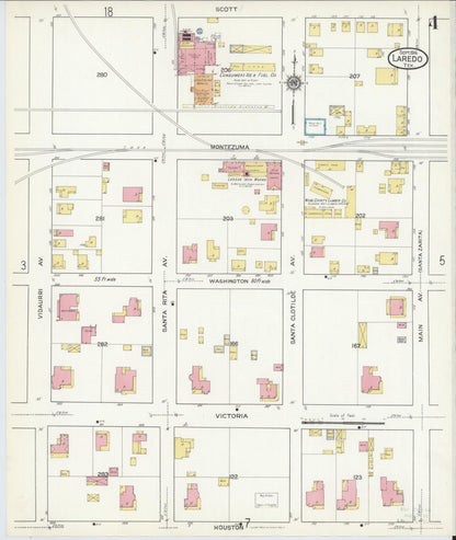 Sanborn Fire Insurance Map from Laredo, Webb County, Texas (1916), Sheet #0004 - Historic Sanborn Fire Insurance Map Print, vintage old map wall art, antique decor, genealogy gift, Texas Texas map