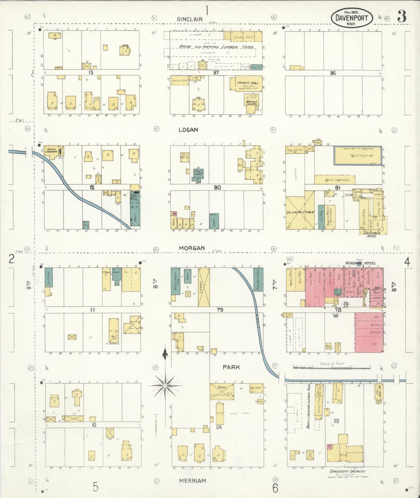 Sanborn Fire Insurance Map from Davenport, Lincoln County, Washington (1902), Sheet #0003 - Complete Map Set gallery image, historic Sanborn map, vintage wall art, Washington Washington