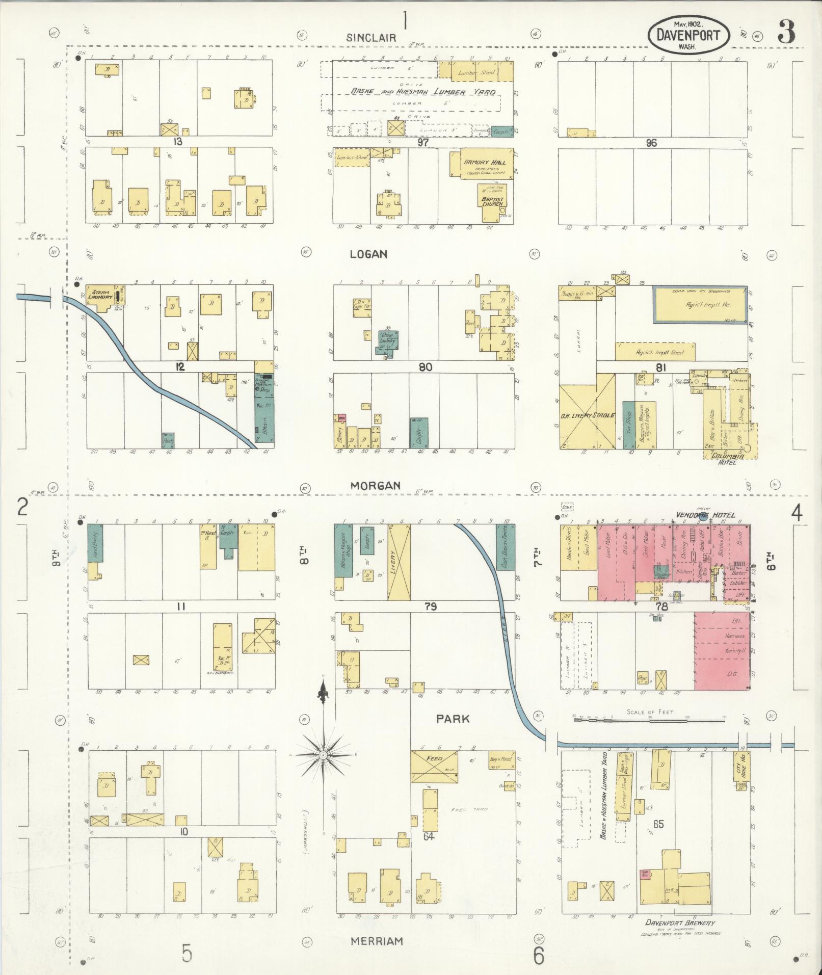 Sanborn Fire Insurance Map from Davenport, Lincoln County, Washington (1902), Sheet #0003 - Complete Map Set gallery image, historic Sanborn map, vintage wall art, Washington Washington